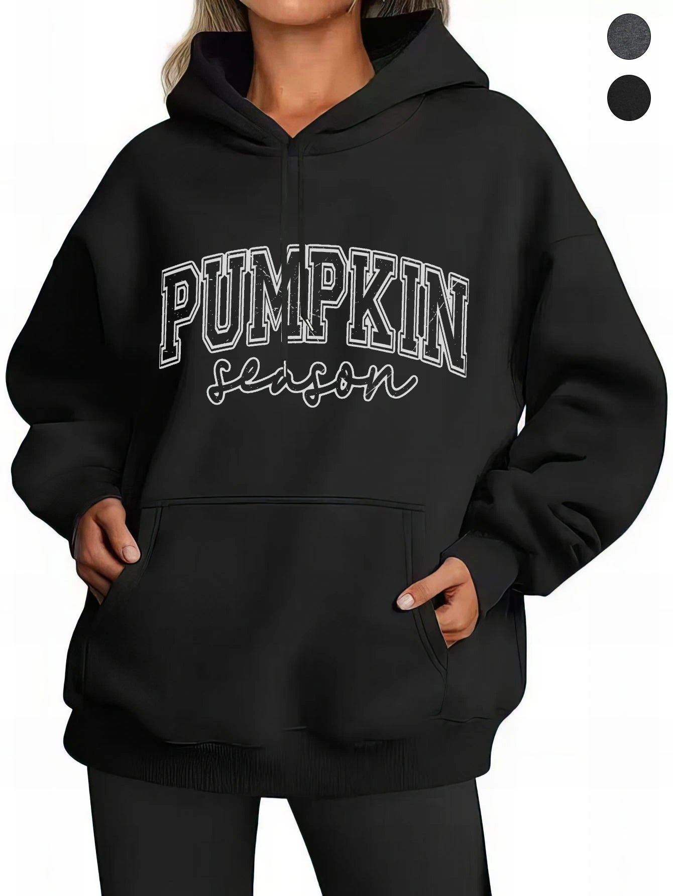 Pumpkin Season Women’s Loose Fit Black Gray Hoodies Soft Cotton for Fall/Winter Sports Relaxation