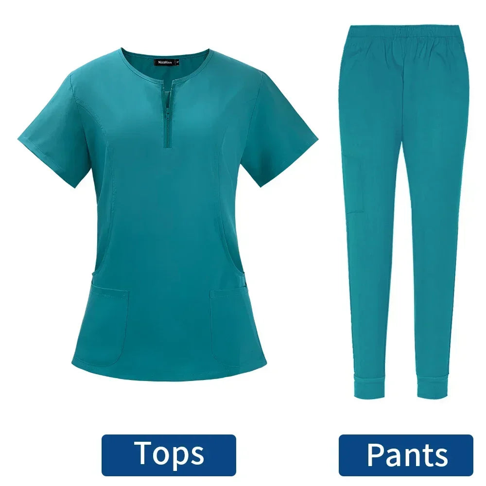 Surgical Uniforms Woman Scrub Set Medical Nurse Beauty Salon Workwear Clinical Scrubs Top + Pant Spa Doctor Nursing Tunic Suit