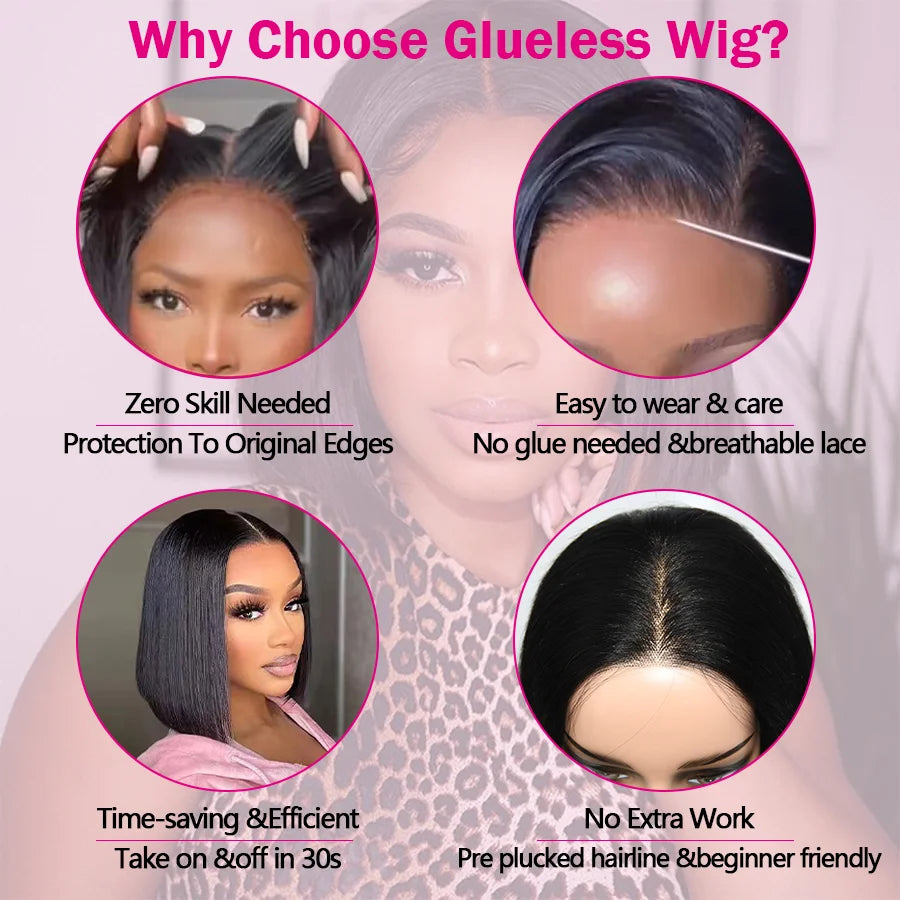 Glueless Wig Human Hair Ready To Wear Short Bob Wigs For Women Transparent Pre Cut Lace