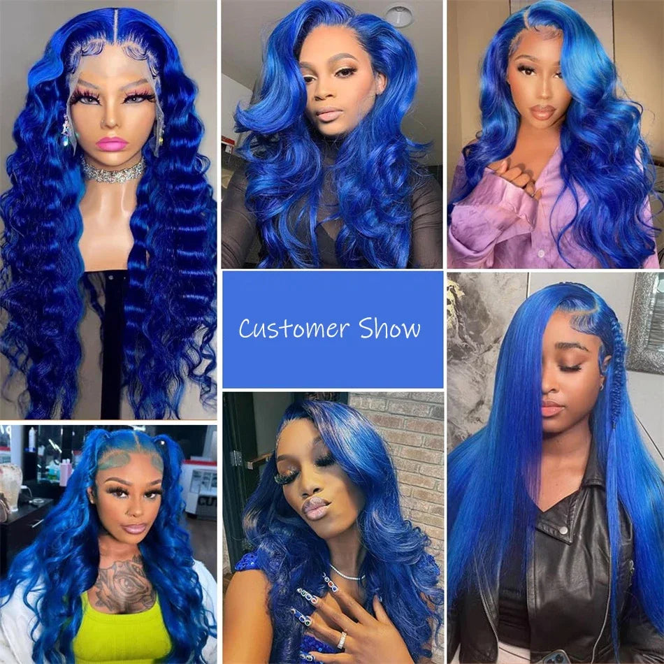 Navy Blue 13x4 Lace Front Body Wave Human Hair Wigs Brazilian Blue Colored Transparent Lace Front Wigs