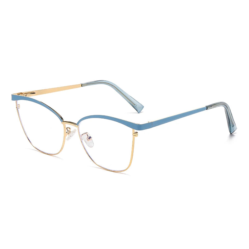 Trend New Gold Frame Flat Light Mirror Women Cross-Border Foreign Trade Fashion Anti-Blue Light Glasses Spring Hinge Frame