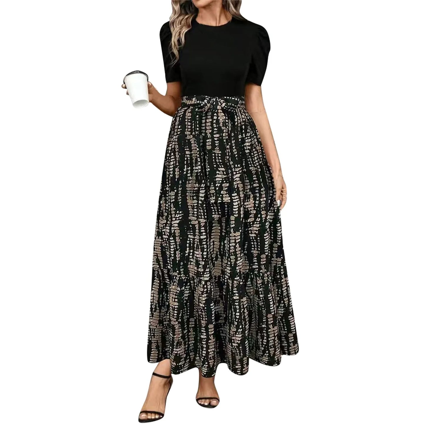 Dresses Elegant Office Lady Outfits A-Line Lace-Up Slim Fit Waist Ruffle Hem Skirt Women Dress Summer
