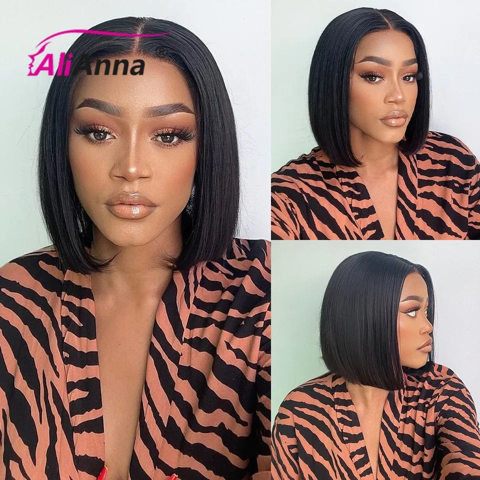 Glueless Wig Human Hair Ready To Wear Short Bob Wigs For Women Transparent Pre Cut Lace