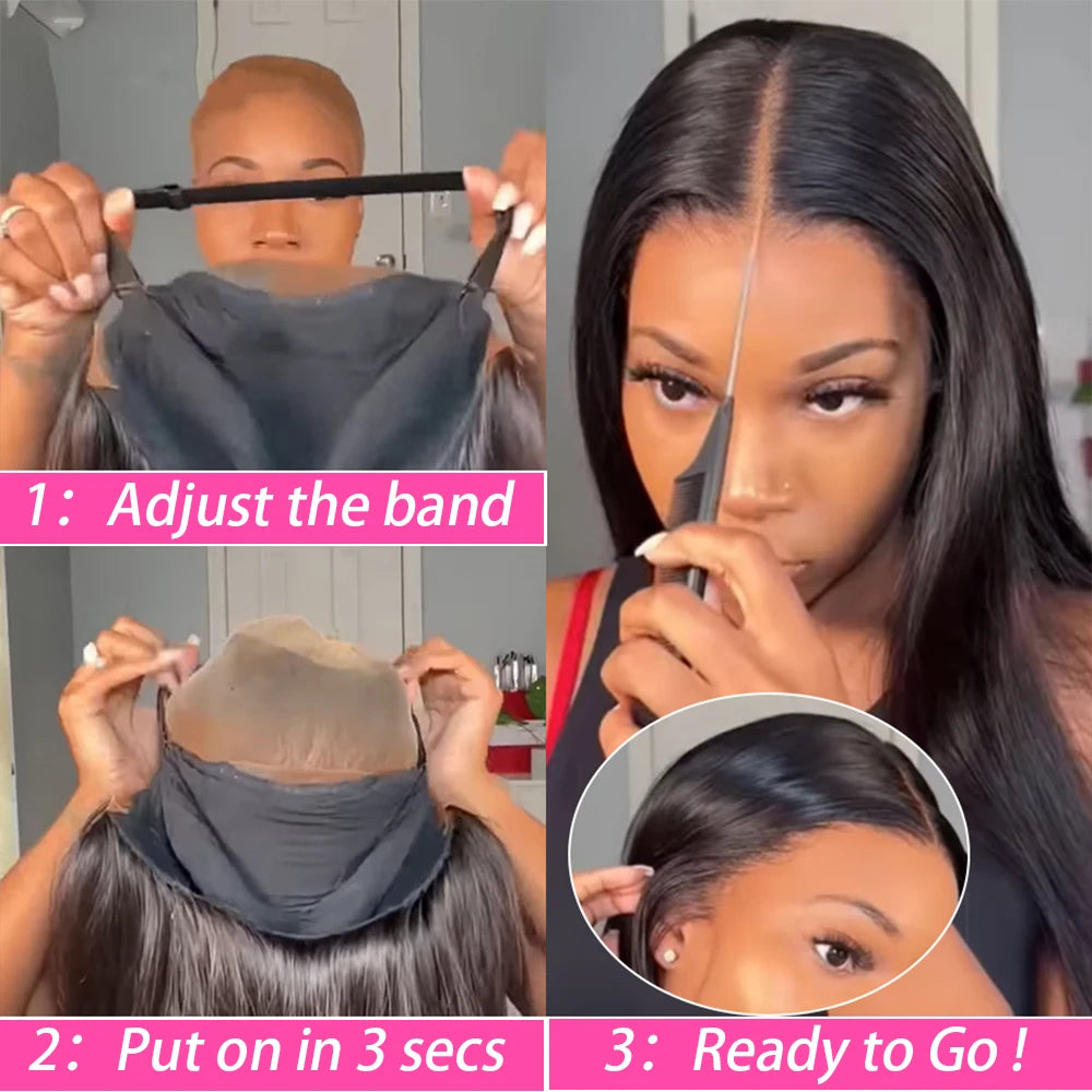 Pre Cut Straight Glueless Wig Human Hair 5x5 Ready To Wear Brazilian Lace Front Wigs For Women