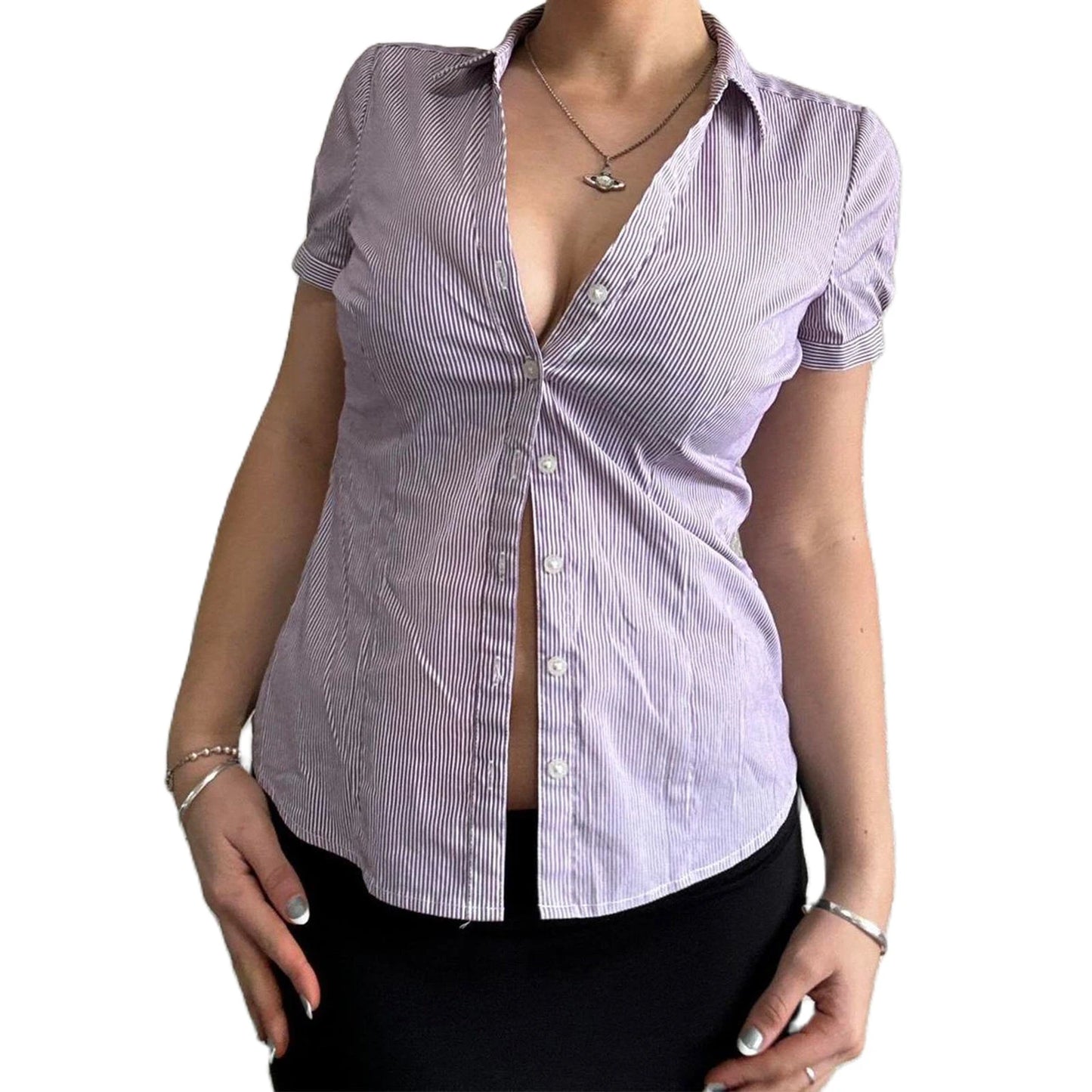 Womens Striped Short Sleeve Shirt