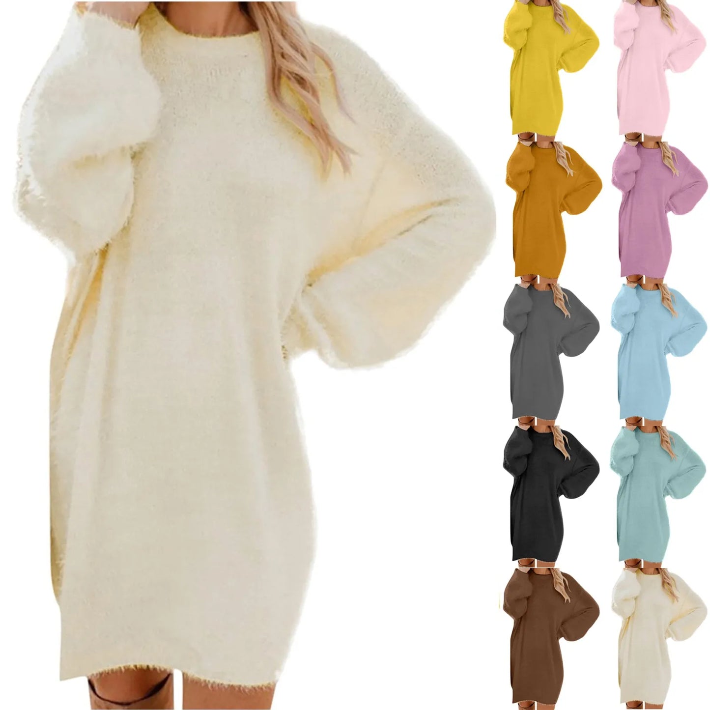 Women Winter Sweater Knit Crewneck Warm Long Sleeve Casual Sweatshirts Dress Elegant Women'S Dresses For Party