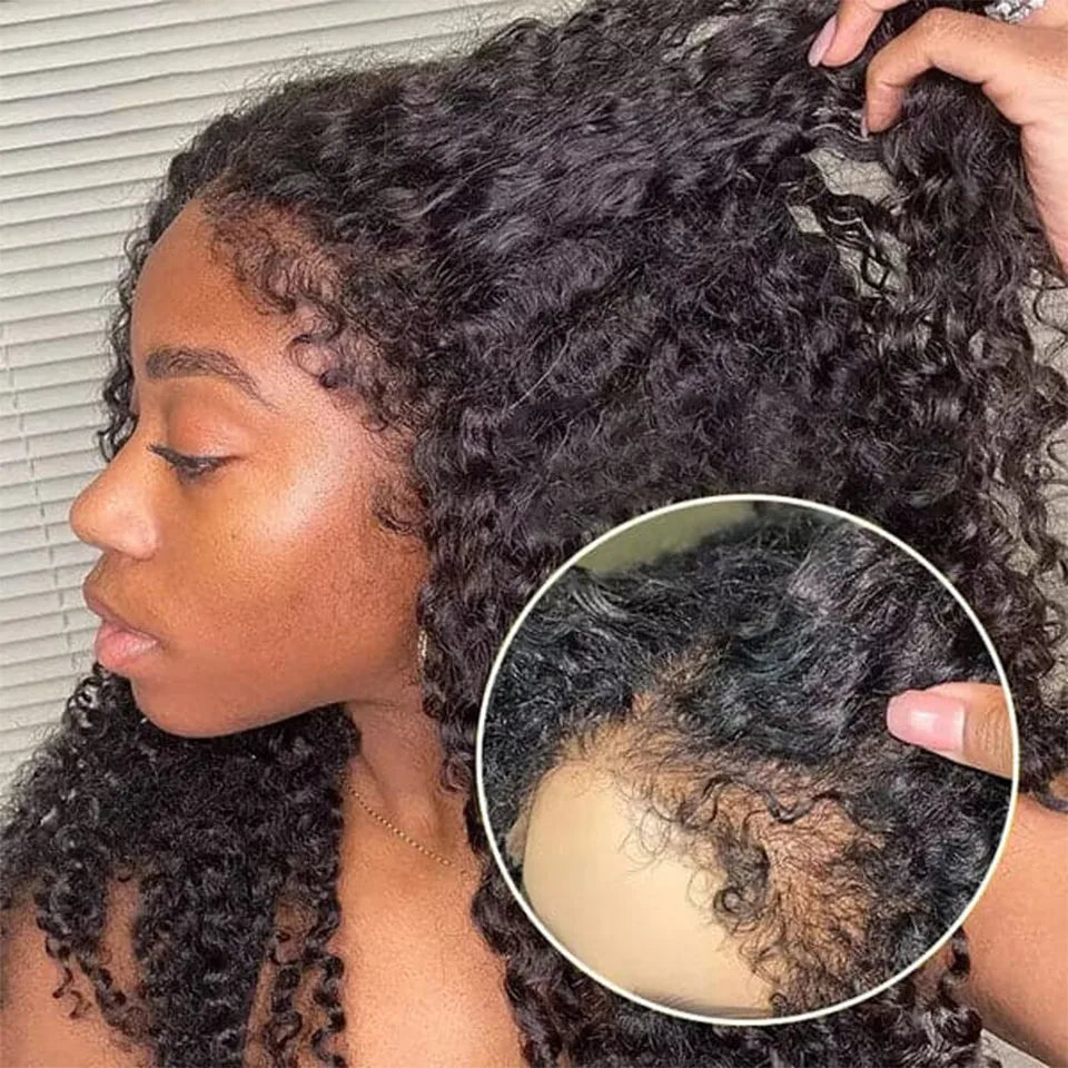 Density Afro Kinky Curly Wig 100% Human Hair Edges Frontal Deep Wave Curly Lace Front Wigs For Women