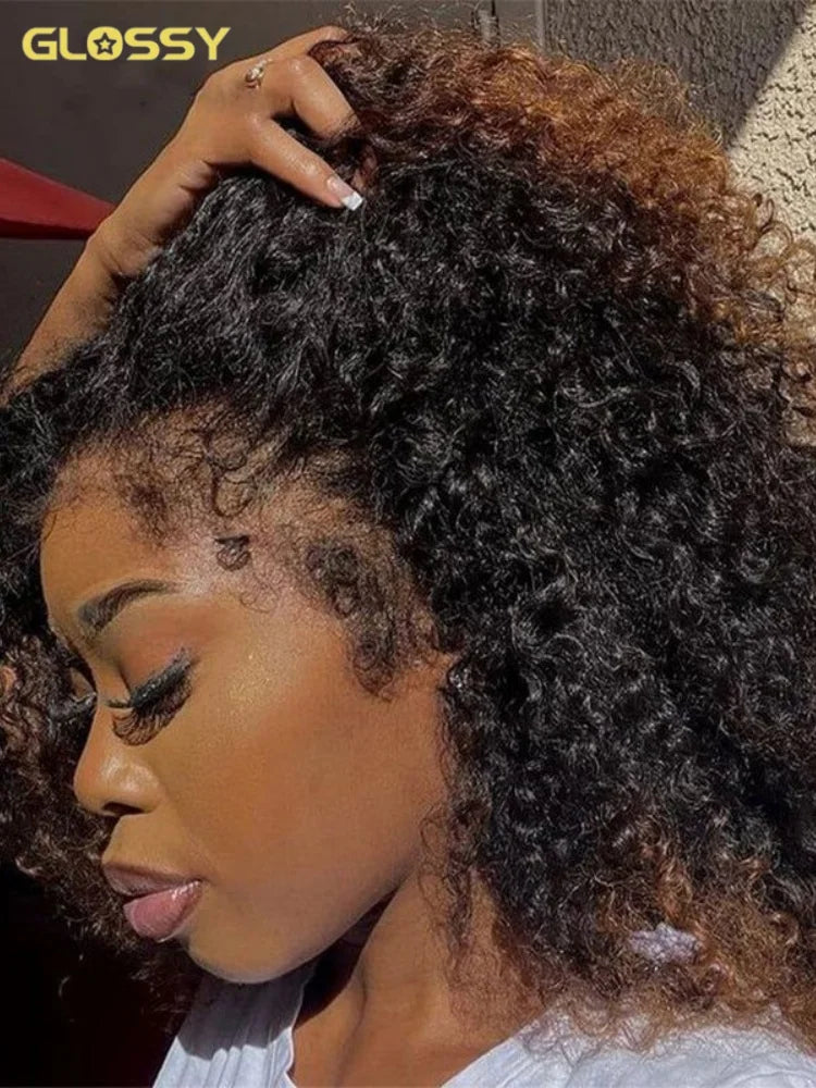 Density Afro Kinky Curly Wig 100% Human Hair Edges Frontal Deep Wave Curly Lace Front Wigs For Women