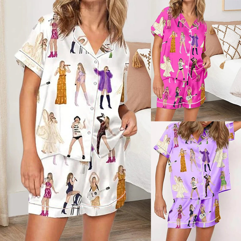 Women Taylor Pajamas Set Shirt And Pant 2 Piece Pajama Set