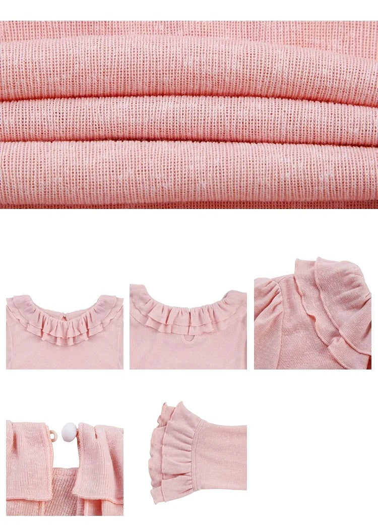 L-4XL Large Size Solid Color Long Sleeve Women Autumn Winter Sweet Double Layer Ruffles Age Reducing Crew Neck Knitted Sweater