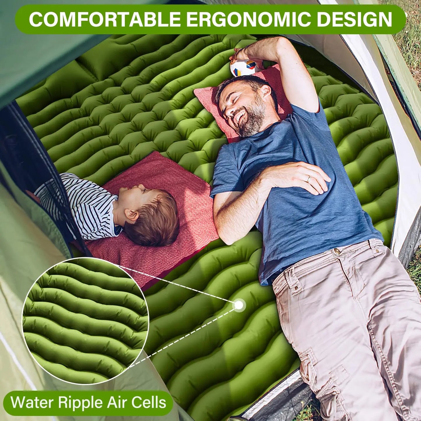Double Sleeping Pad 4" Thick for 2 Person with Pillow Built-in Foot Pump Inflatable Mattress for Backpacking Hiking