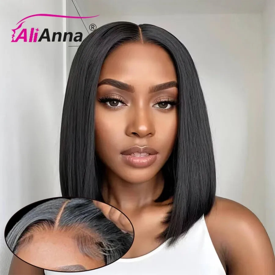Glueless Wig Human Hair Ready To Wear Short Bob Wigs For Women Transparent Pre Cut Lace
