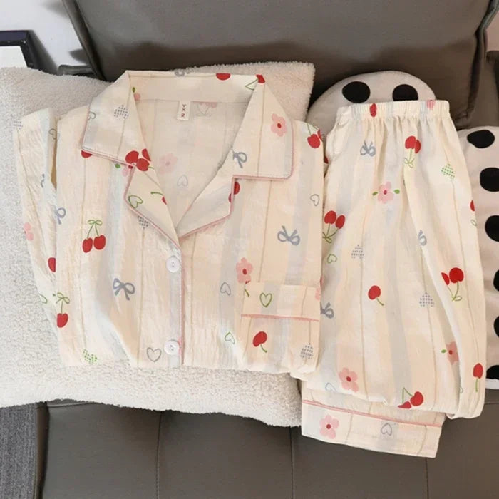 Colourful Love Plaid Print Women's Pajamas Sweet Cute Sleepwear Women's New Spring Kawaii 2 Piece Pajamas Set
