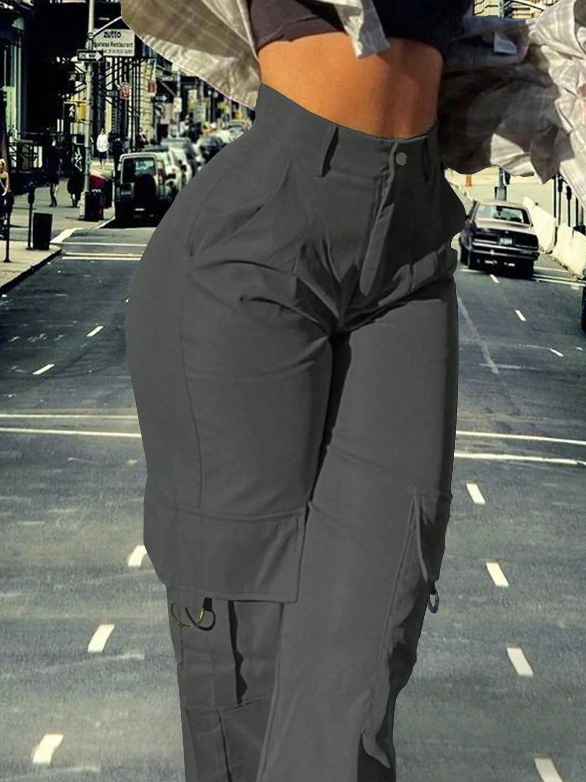 2025 Newest Women's High-Waisted Cargo Pants Loose Stretch Straight Wide Leg Pants with Pocket Casual Work Pants
