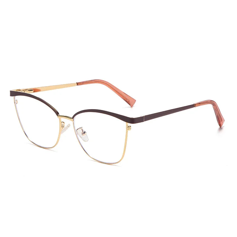 Trend New Gold Frame Flat Light Mirror Women Cross-Border Foreign Trade Fashion Anti-Blue Light Glasses Spring Hinge Frame
