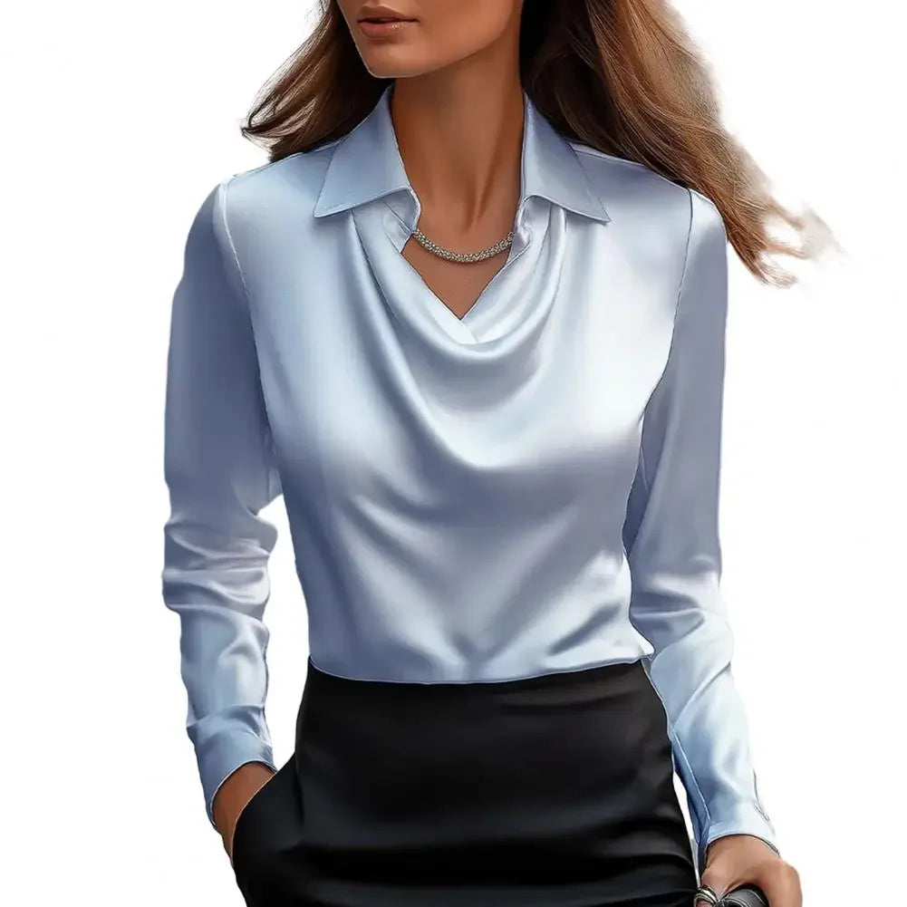 Satin Women Shirt Vintage Long Sleeve Blouse Women Silk Elegant Womens Tops Commuting Luxury White Shirt Autumn Female Clothing