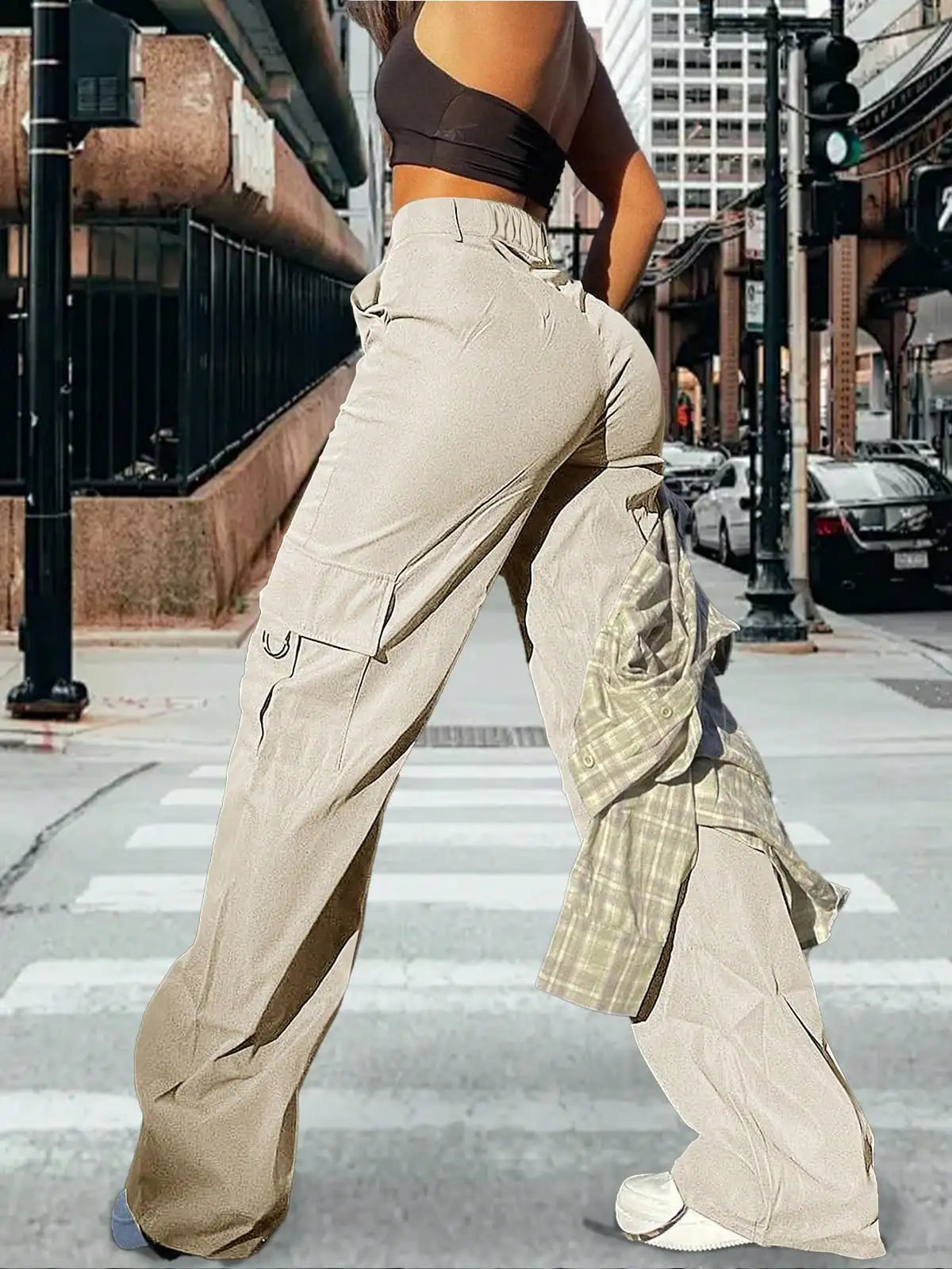 2025 Newest Women's High-Waisted Cargo Pants Loose Stretch Straight Wide Leg Pants with Pocket Casual Work Pants