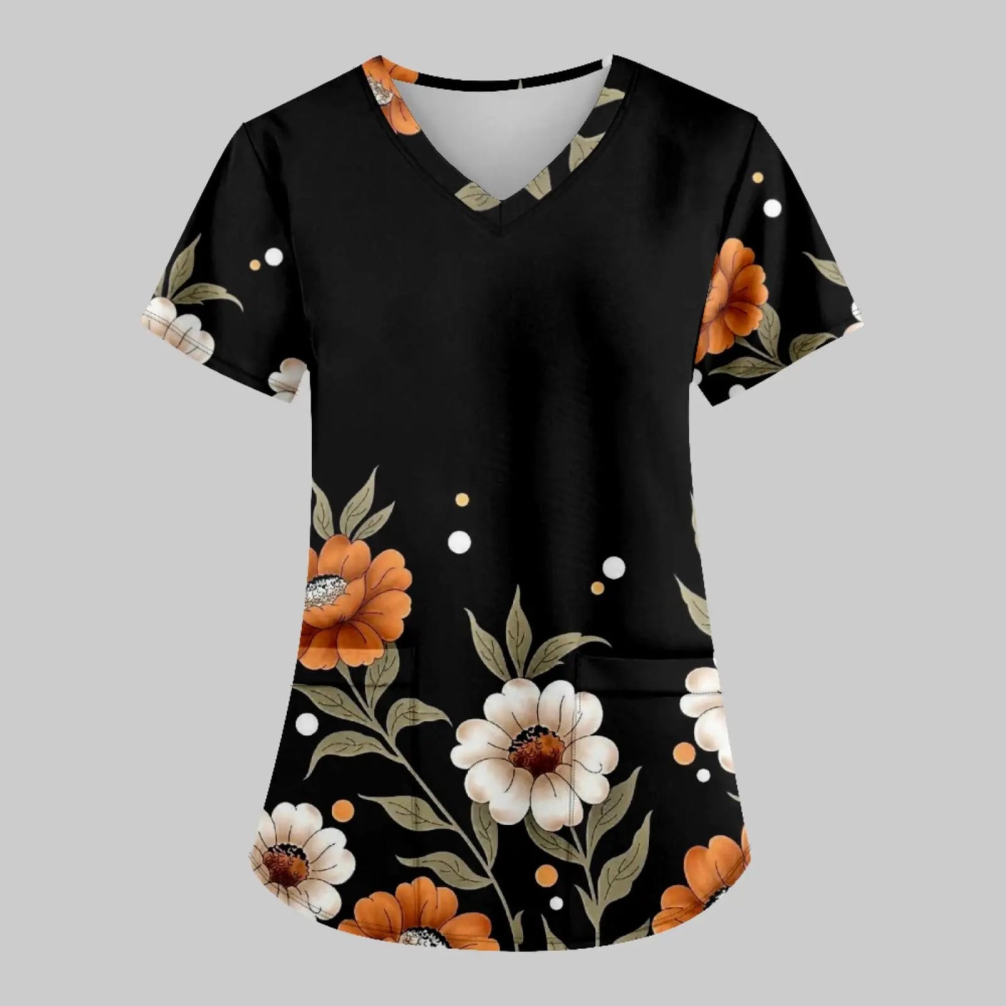 2025 New Women'S Fashion Printed Nurse Uniform With Pocket T-Shirt Short-Sleeved Top Soft Breathable Nursing Work Clothes
