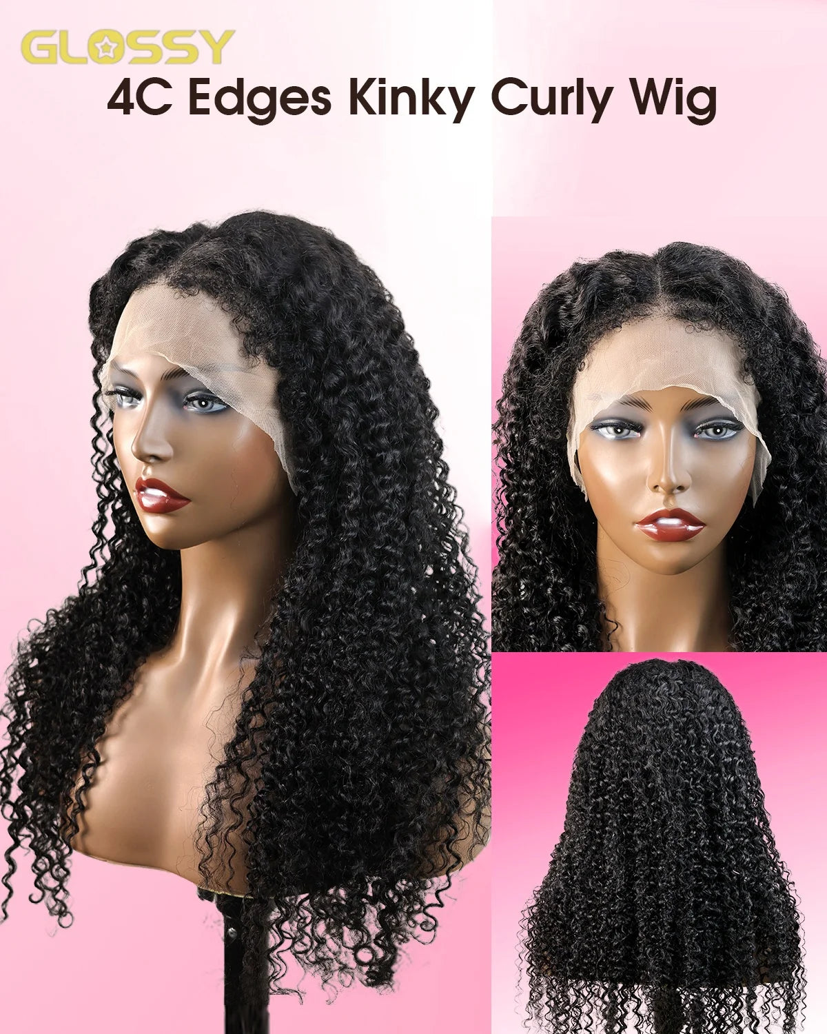 Density Afro Kinky Curly Wig 100% Human Hair Edges Frontal Deep Wave Curly Lace Front Wigs For Women