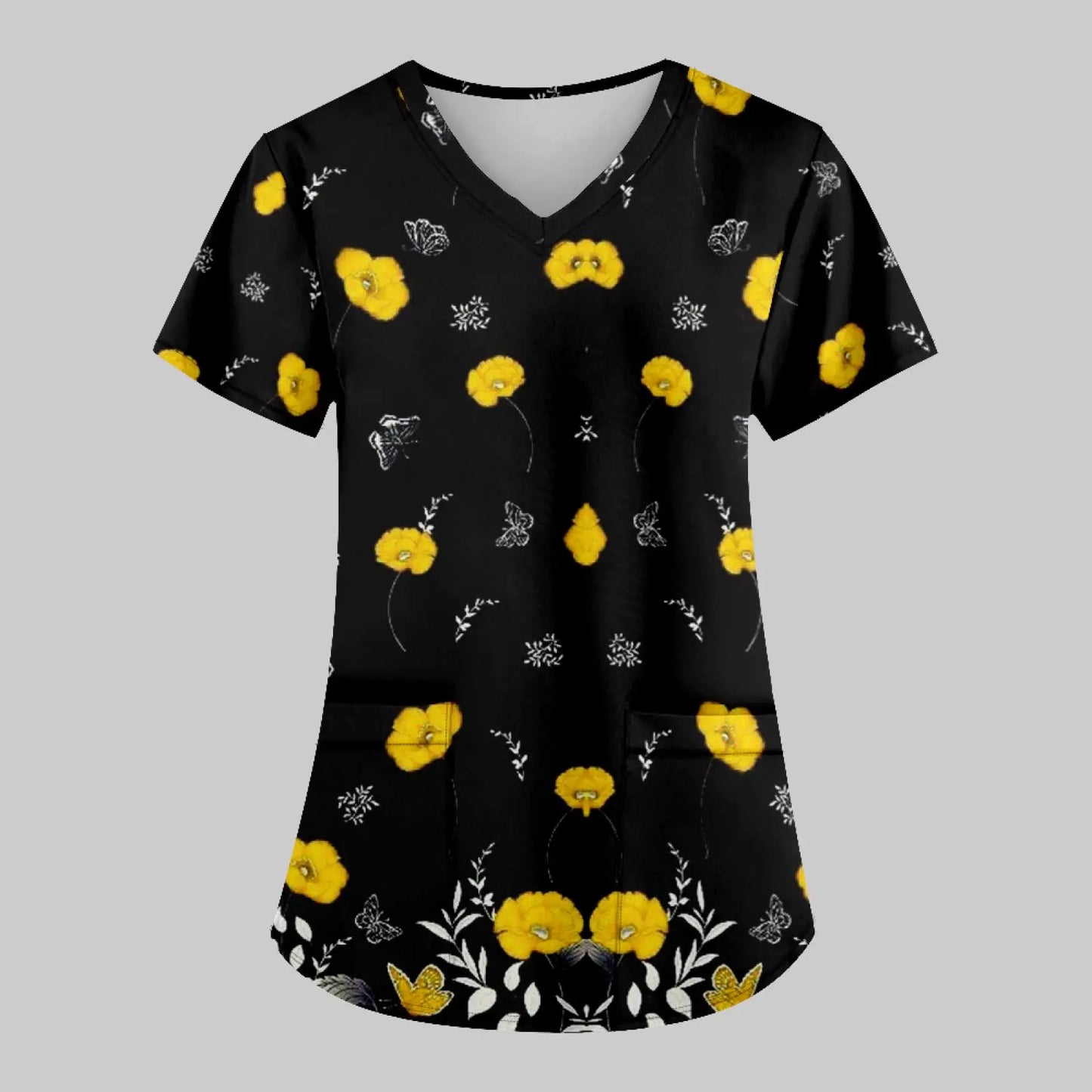2025 New Women'S Fashion Printed Nurse Uniform With Pocket T-Shirt Short-Sleeved Top Soft Breathable Nursing Work Clothes