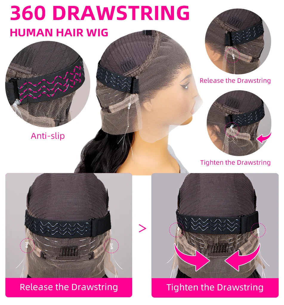 Invisi Strap 360 Glueless Full Lace Front Wigs Human Hair 13x4 Lace Frontal Wig Pre Plucked Drawstring Wig for Women