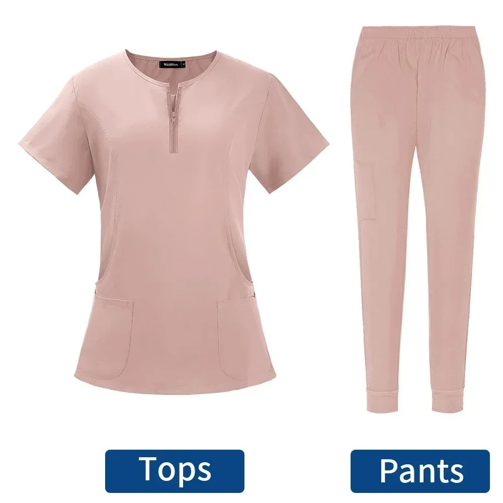 Surgical Uniforms Woman Scrub Set Medical Nurse Beauty Salon Workwear Clinical Scrubs Top + Pant Spa Doctor Nursing Tunic Suit
