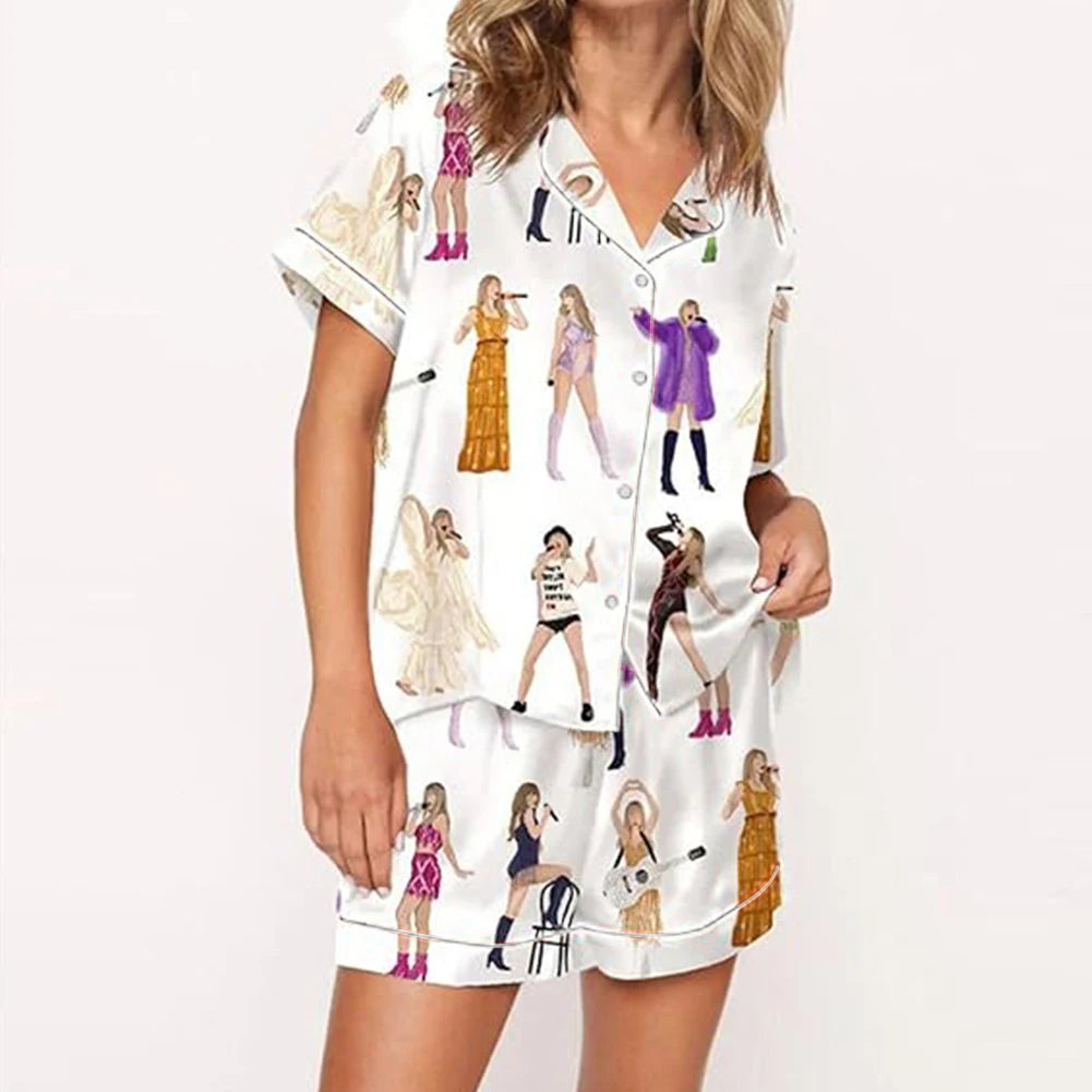 Women Taylor Pajamas Set Shirt And Pant 2 Piece Pajama Set