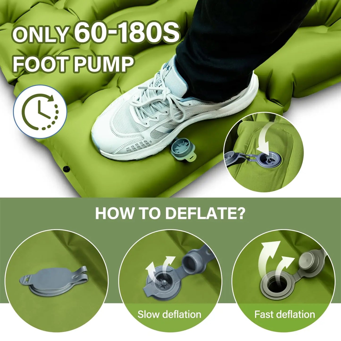 Double Sleeping Pad 4" Thick for 2 Person with Pillow Built-in Foot Pump Inflatable Mattress for Backpacking Hiking