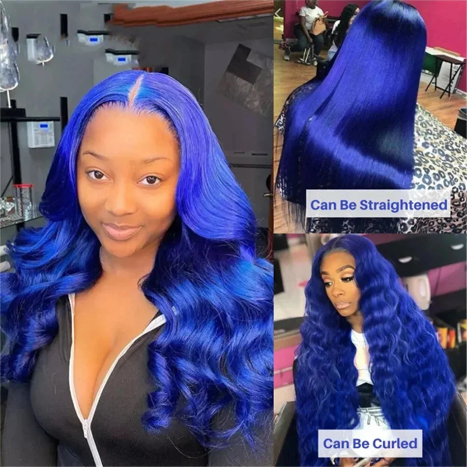 Navy Blue 13x4 Lace Front Body Wave Human Hair Wigs Brazilian Blue Colored Transparent Lace Front Wigs