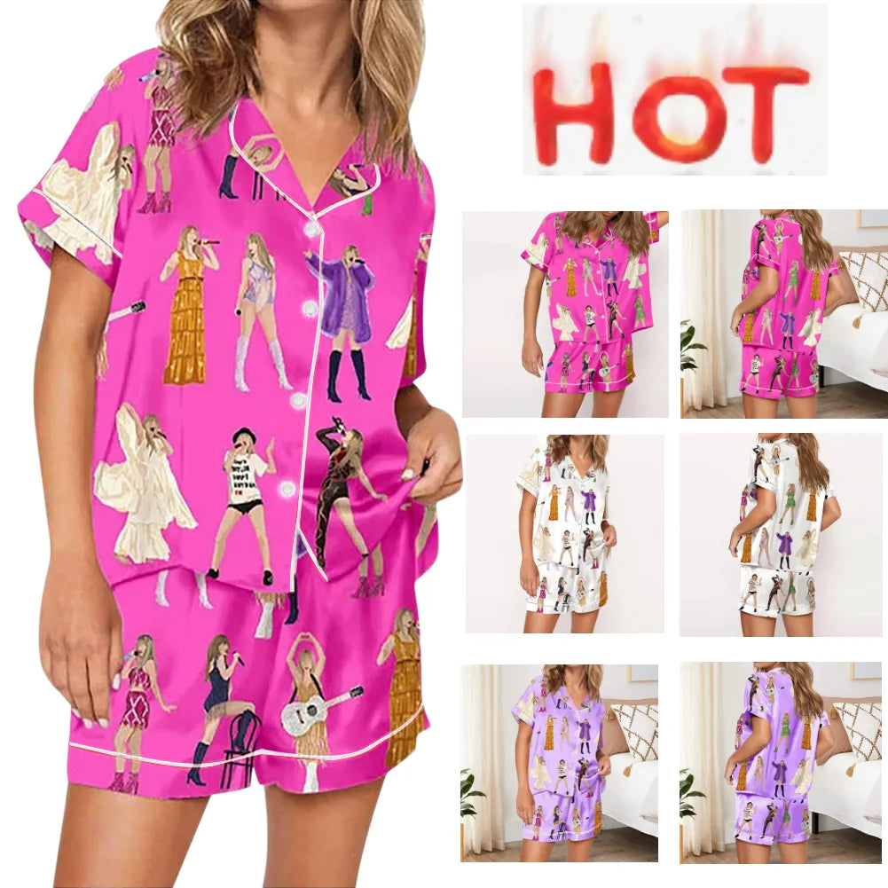 Women Taylor Pajamas Set Shirt And Pant 2 Piece Pajama Set