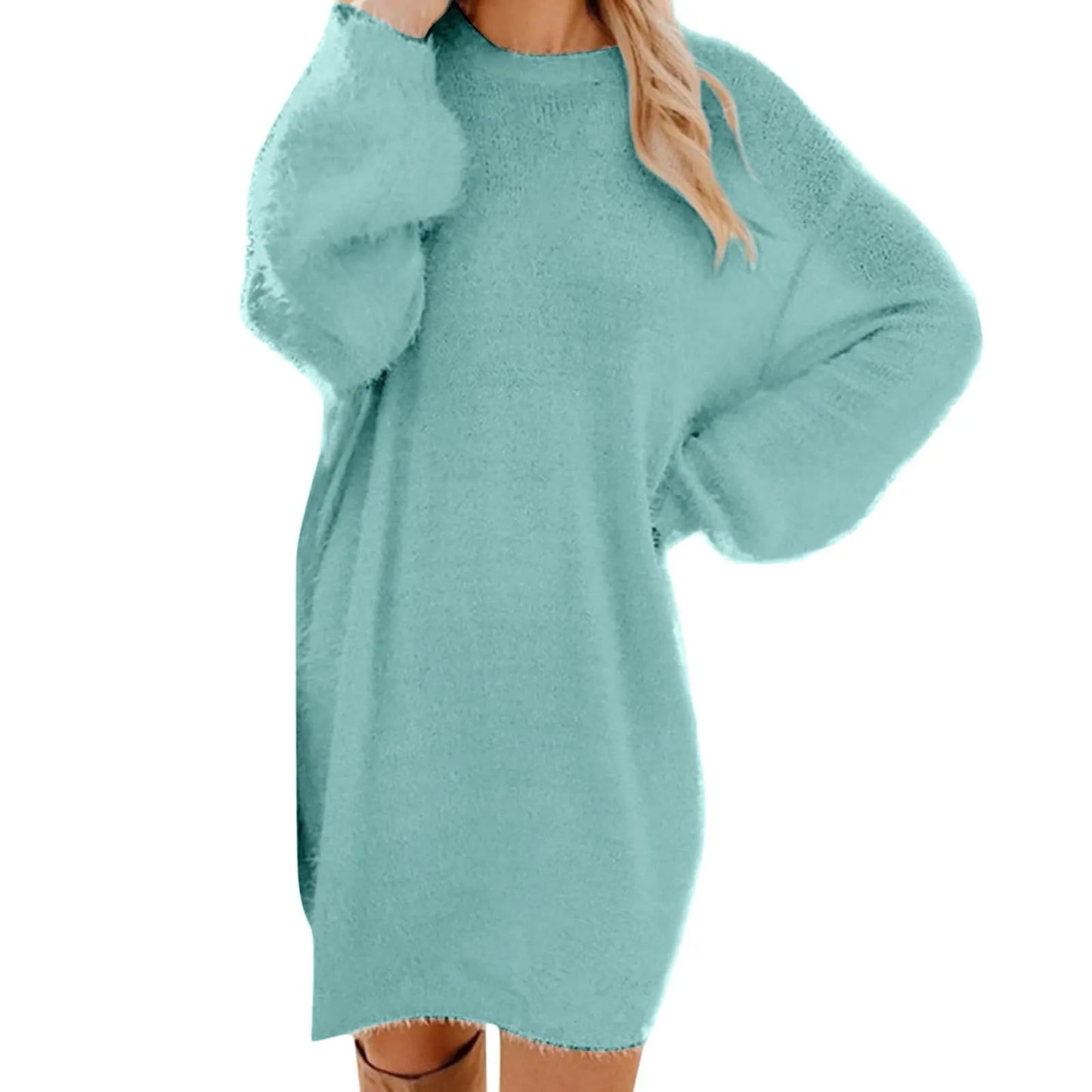 Women Winter Sweater Knit Crewneck Warm Long Sleeve Casual Sweatshirts Dress Elegant Women'S Dresses For Party