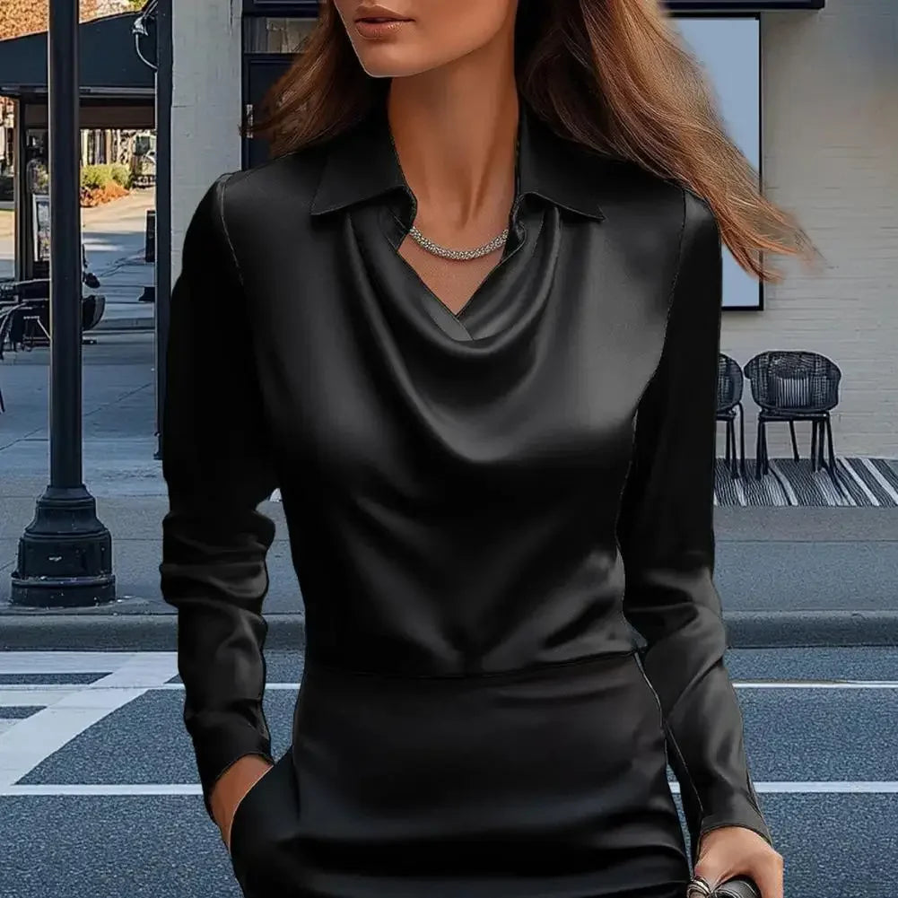 Satin Women Shirt Vintage Long Sleeve Blouse Women Silk Elegant Womens Tops Commuting Luxury White Shirt Autumn Female Clothing