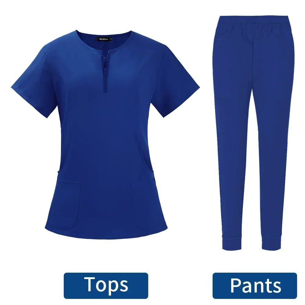 Surgical Uniforms Woman Scrub Set Medical Nurse Beauty Salon Workwear Clinical Scrubs Top + Pant Spa Doctor Nursing Tunic Suit