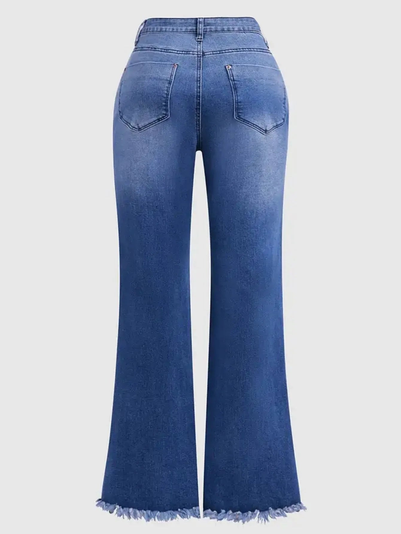 Women's High-Waisted Stretch Floral-Print Slim Fit Denim Flare Pants, with Raw-Edge Hem and Vintage Washed Denim