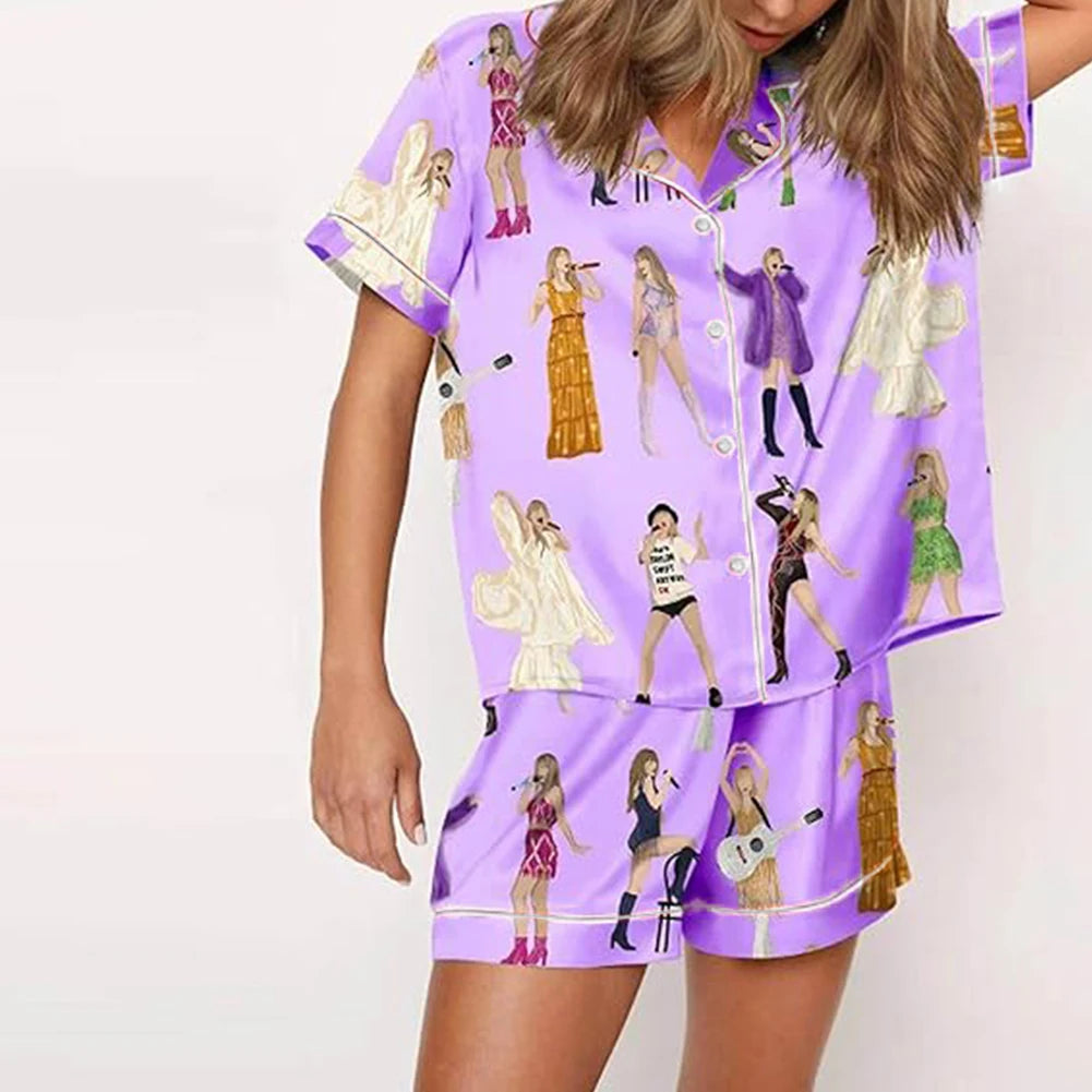 Women Taylor Pajamas Set Shirt And Pant 2 Piece Pajama Set
