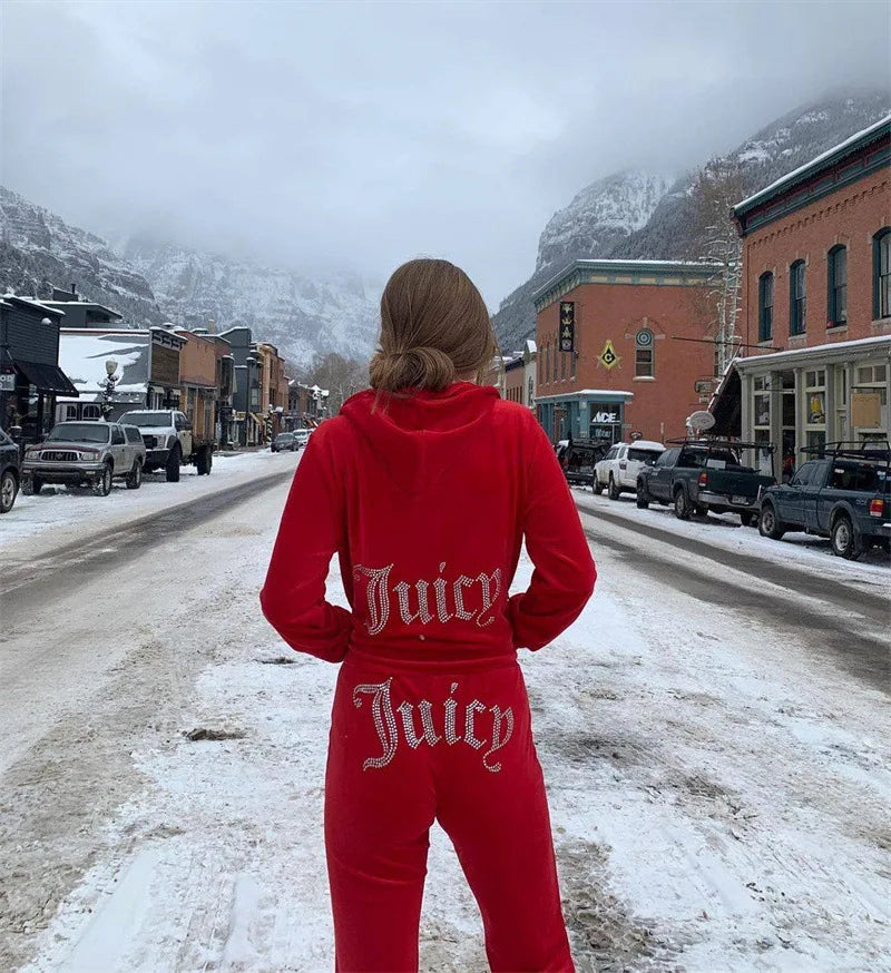 2pcWomen's hoodie, pants, and diamond studded two-piece set