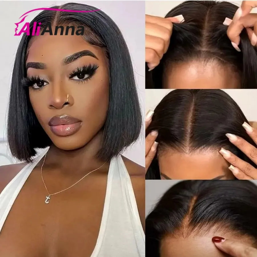 Glueless Wig Human Hair Ready To Wear Short Bob Wigs For Women Transparent Pre Cut Lace
