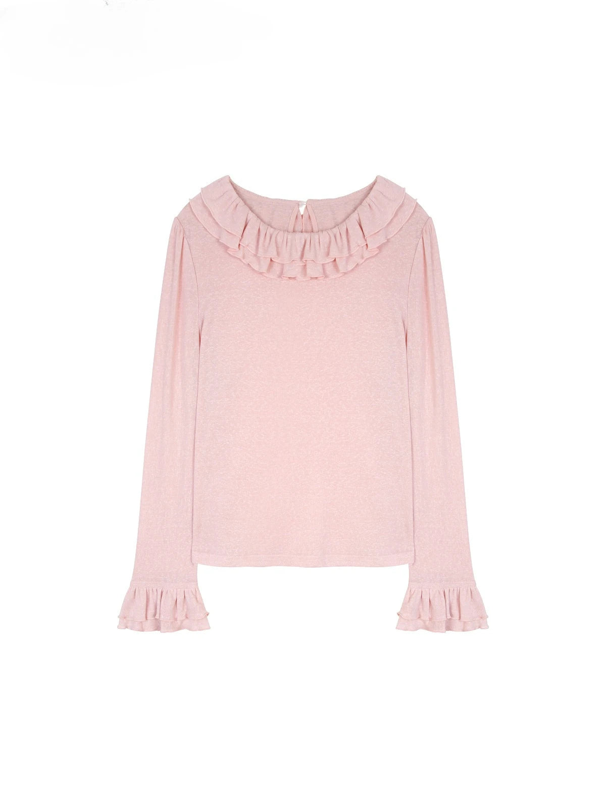 L-4XL Large Size Solid Color Long Sleeve Women Autumn Winter Sweet Double Layer Ruffles Age Reducing Crew Neck Knitted Sweater