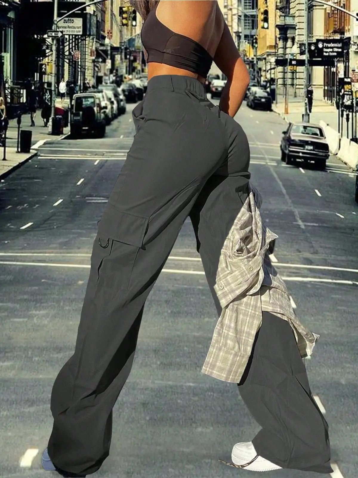 2025 Newest Women's High-Waisted Cargo Pants Loose Stretch Straight Wide Leg Pants with Pocket Casual Work Pants