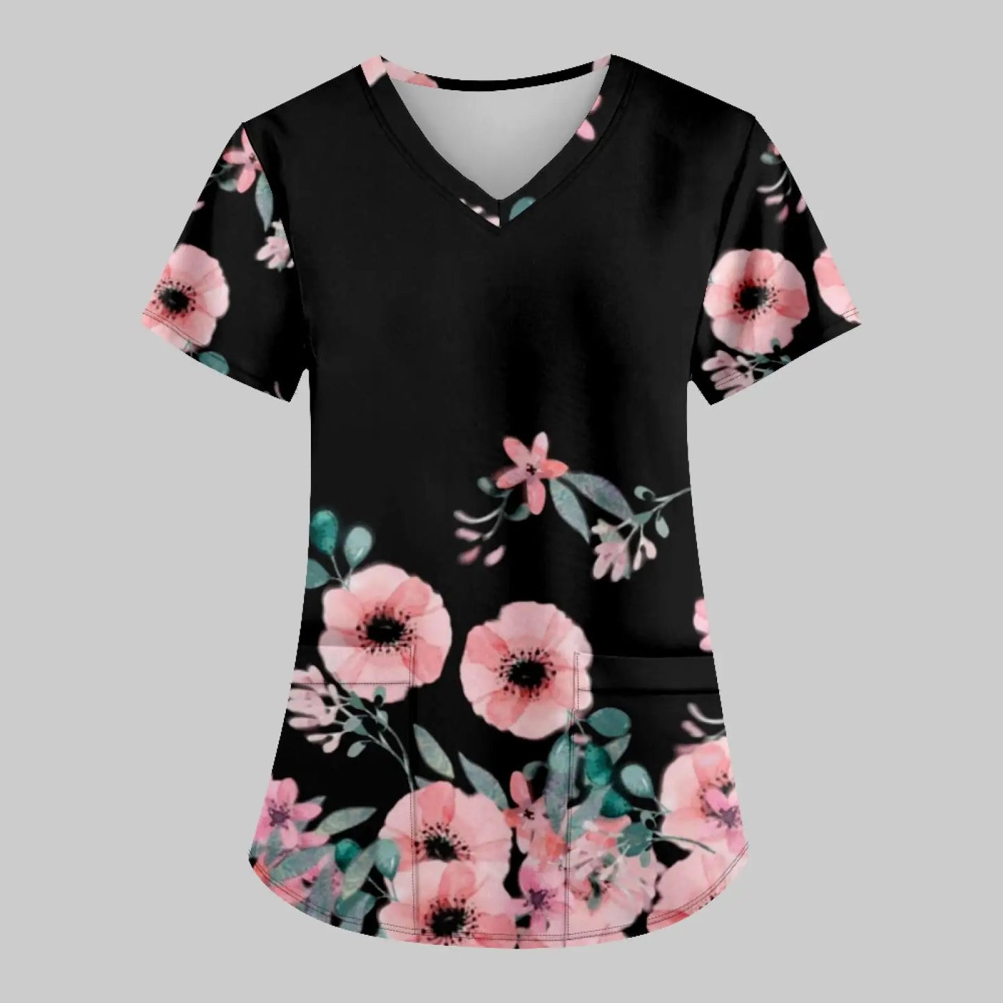 2025 New Women'S Fashion Printed Nurse Uniform With Pocket T-Shirt Short-Sleeved Top Soft Breathable Nursing Work Clothes
