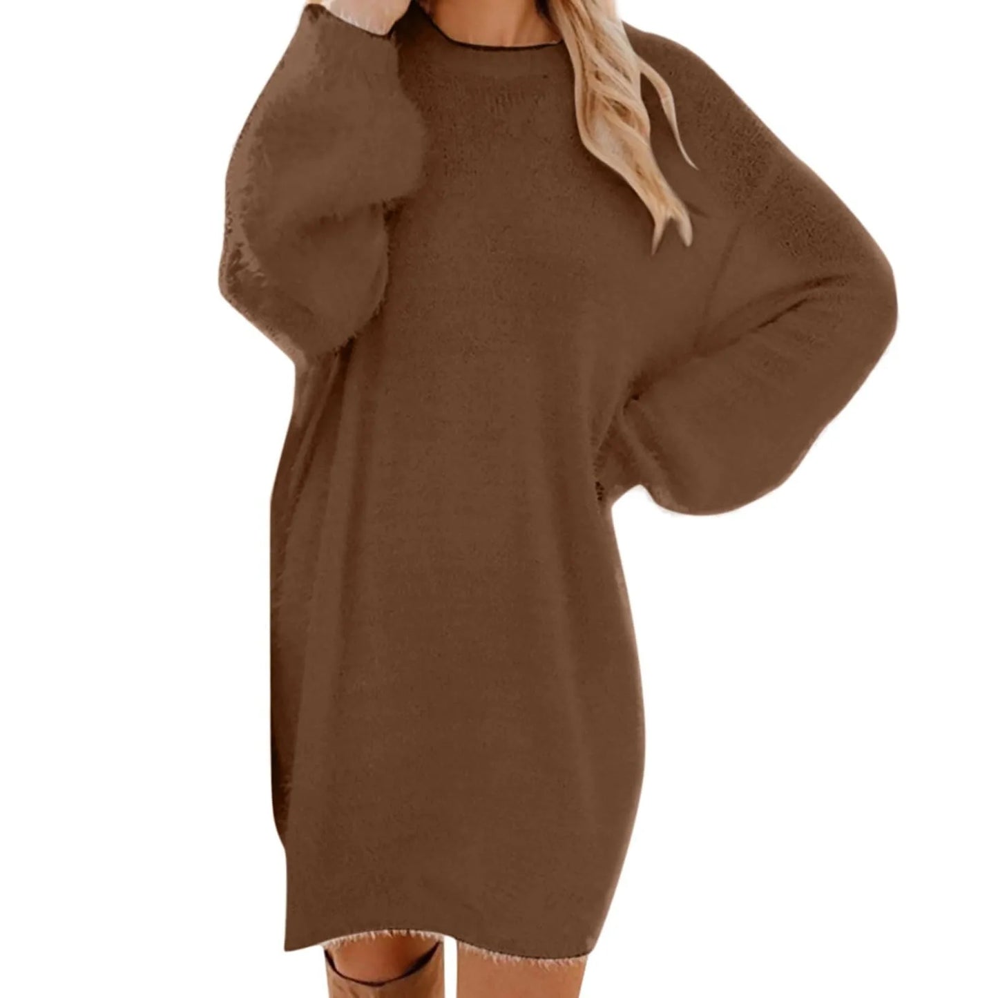Women Winter Sweater Knit Crewneck Warm Long Sleeve Casual Sweatshirts Dress Elegant Women'S Dresses For Party