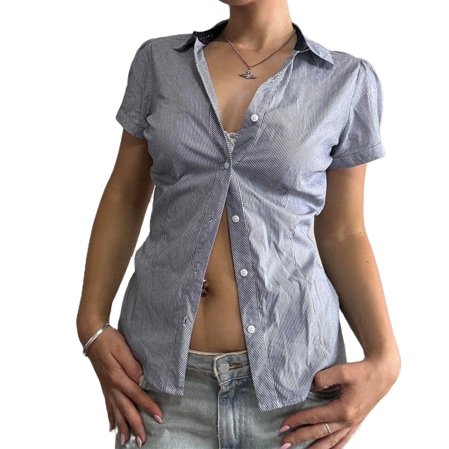 Womens Striped Short Sleeve Shirt