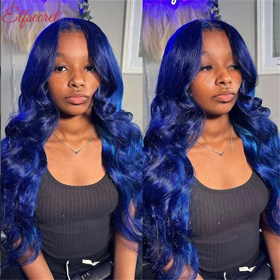 Navy Blue 13x4 Lace Front Body Wave Human Hair Wigs Brazilian Blue Colored Transparent Lace Front Wigs
