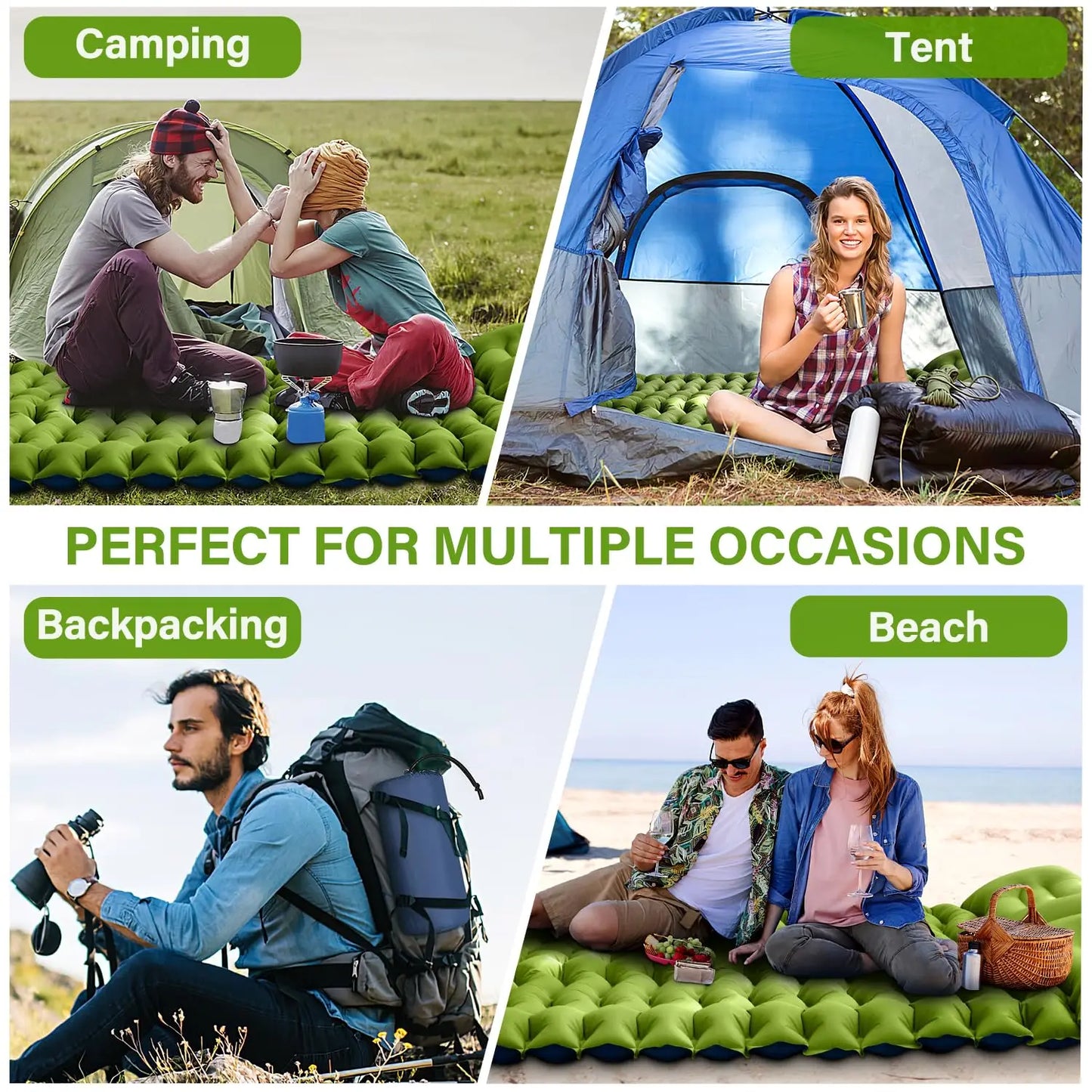 Double Sleeping Pad 4" Thick for 2 Person with Pillow Built-in Foot Pump Inflatable Mattress for Backpacking Hiking