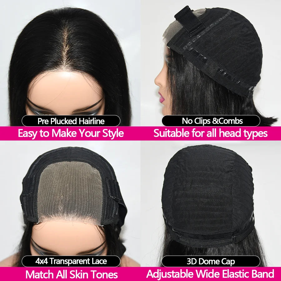 Glueless Wig Human Hair Ready To Wear Short Bob Wigs For Women Transparent Pre Cut Lace