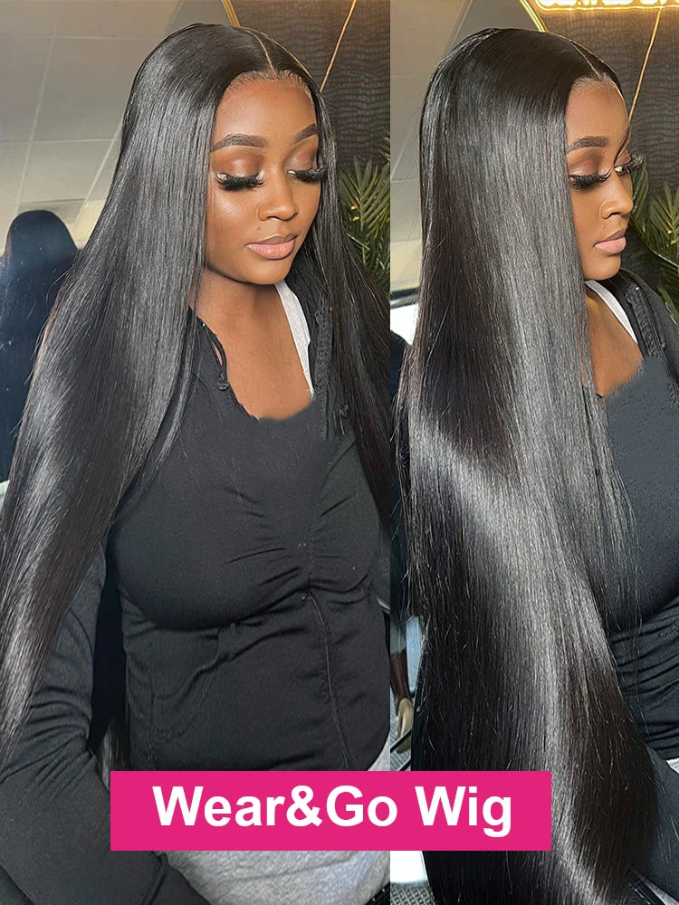 Pre Cut Straight Glueless Wig Human Hair 5x5 Ready To Wear Brazilian Lace Front Wigs For Women