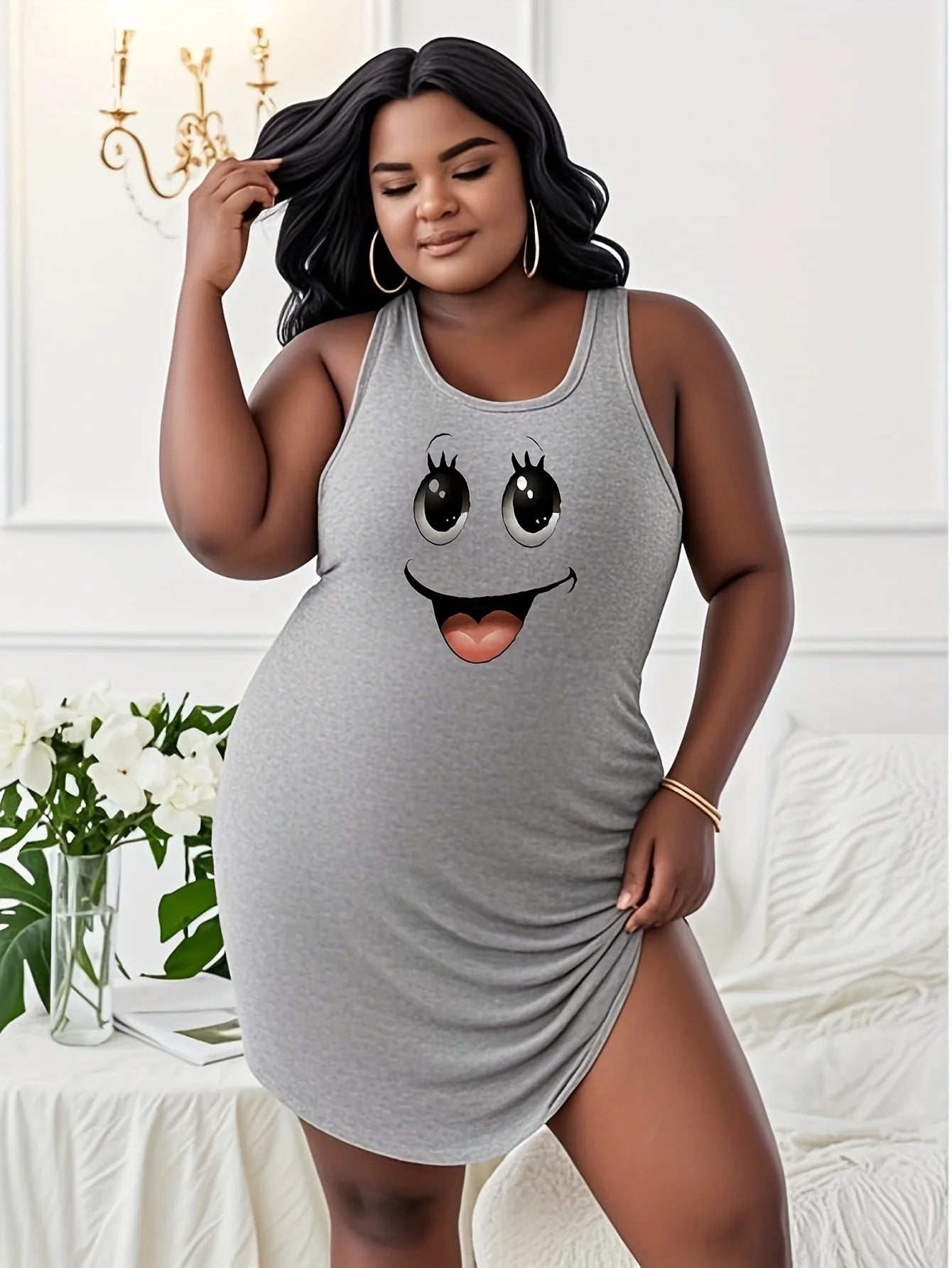 Lady Summer plus size smile Print On White