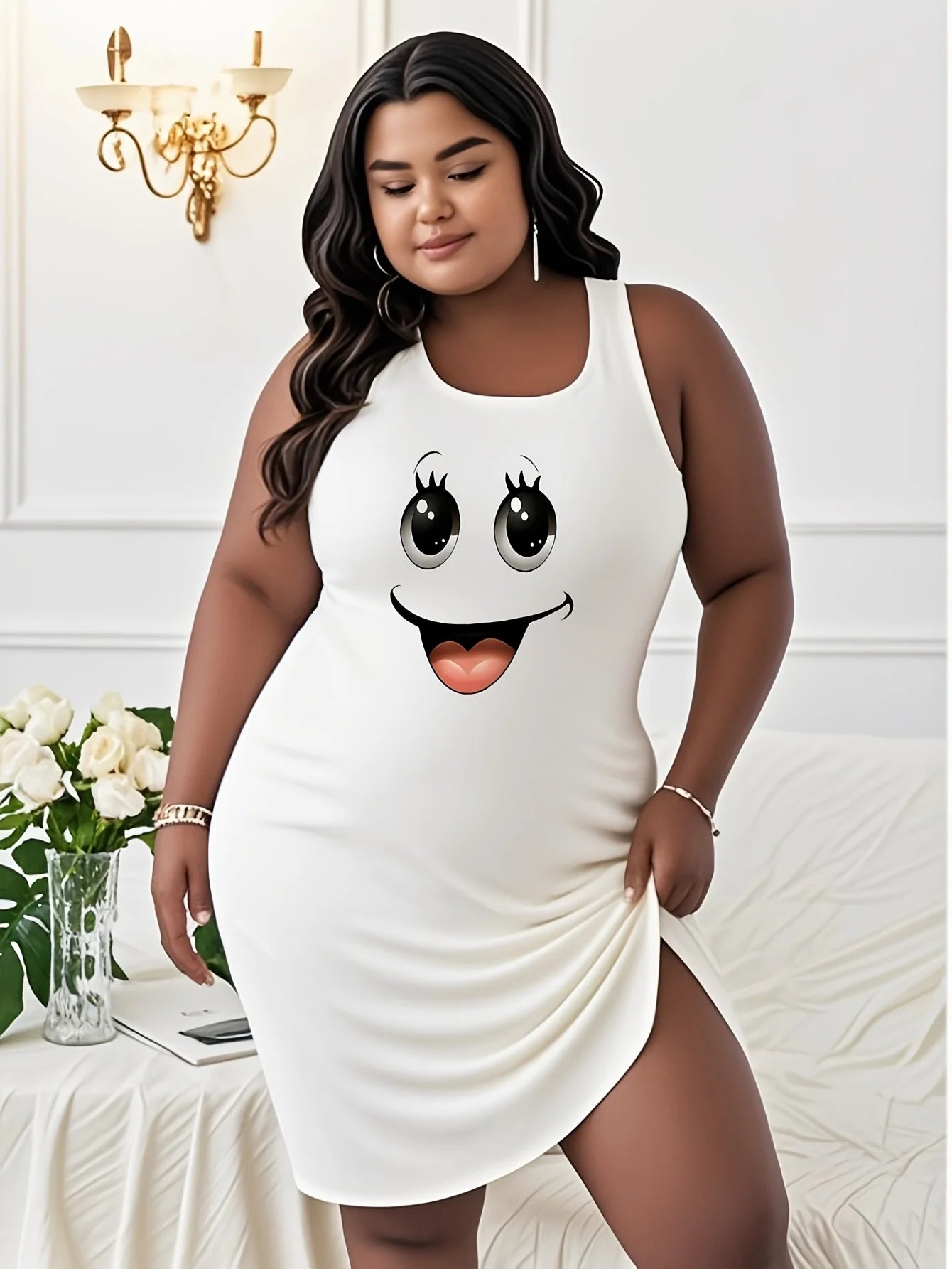 Lady Summer plus size smile Print On White