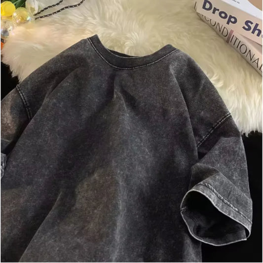 100% Cotton Quality Oversized Acid Washed  Shirt men Vintage T-shirts Streetwear Mineral Wash Tee Shirts boy Loose Luxury