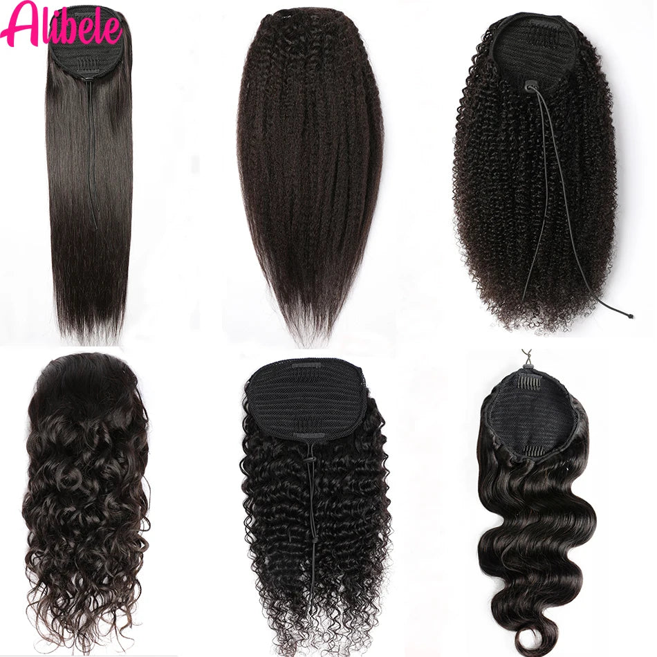 Afro Kinky Curly Drawstring Ponytail Human Hair Extensions 4B 4C Remy 10-28inch Long Clip In Ponytail Extension